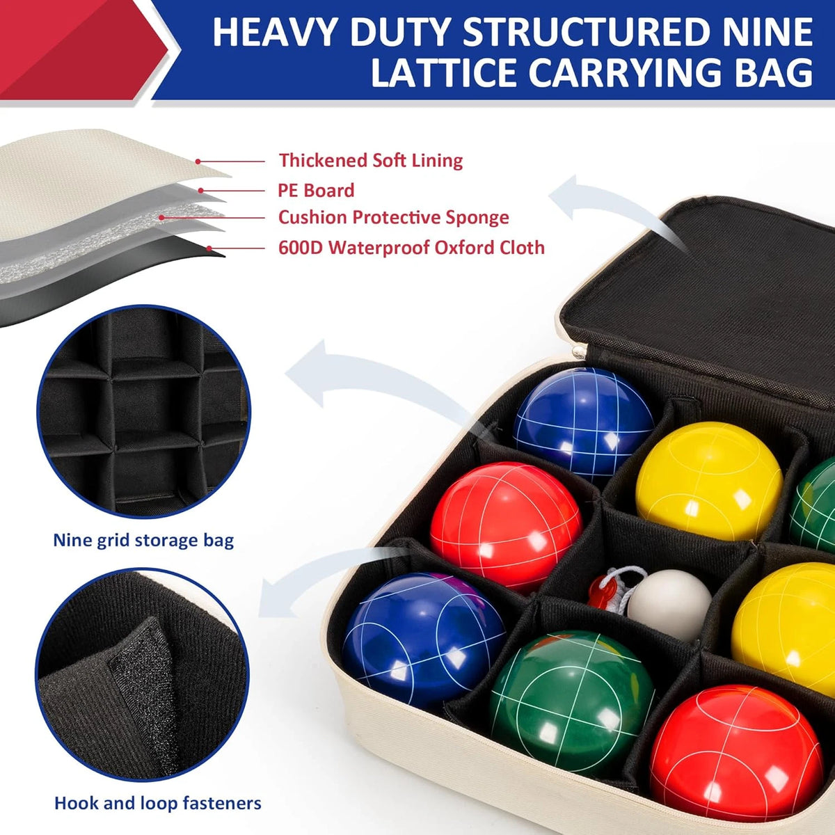 Regulation 107mm Bocce Ball Set with 8 Resin Balls & Carrying Bag for 2-8 Player