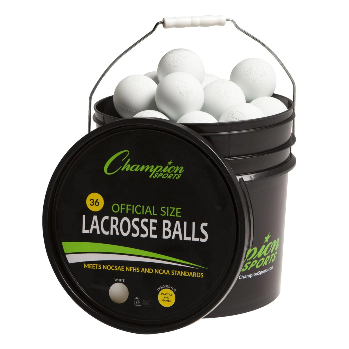 Champion Sports Lacrosse Balls and Bucket – 36 Official Game Balls, NCAA/NFHS