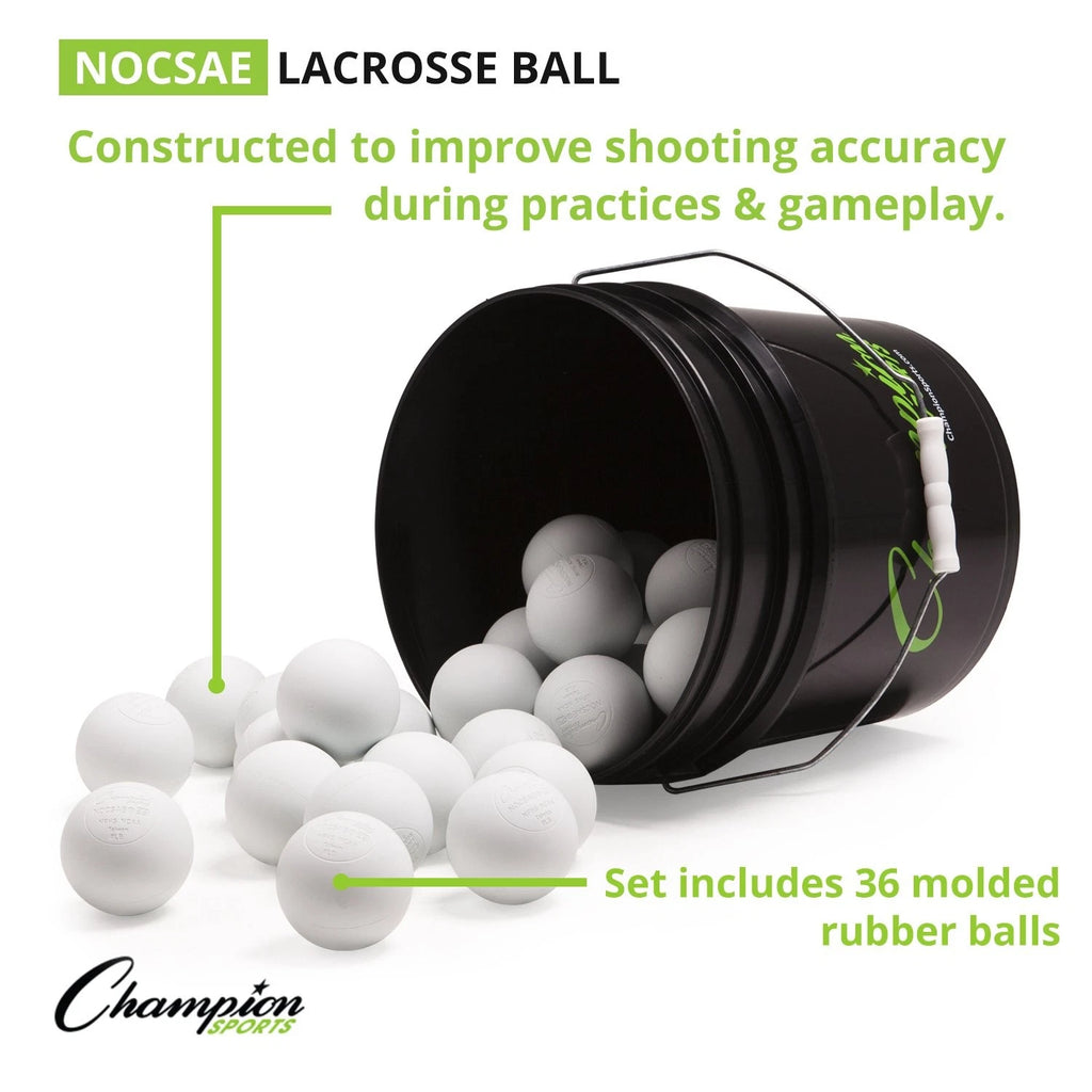 Champion Sports Lacrosse Balls and Bucket – 36 Official Game Balls, NCAA/NFHS