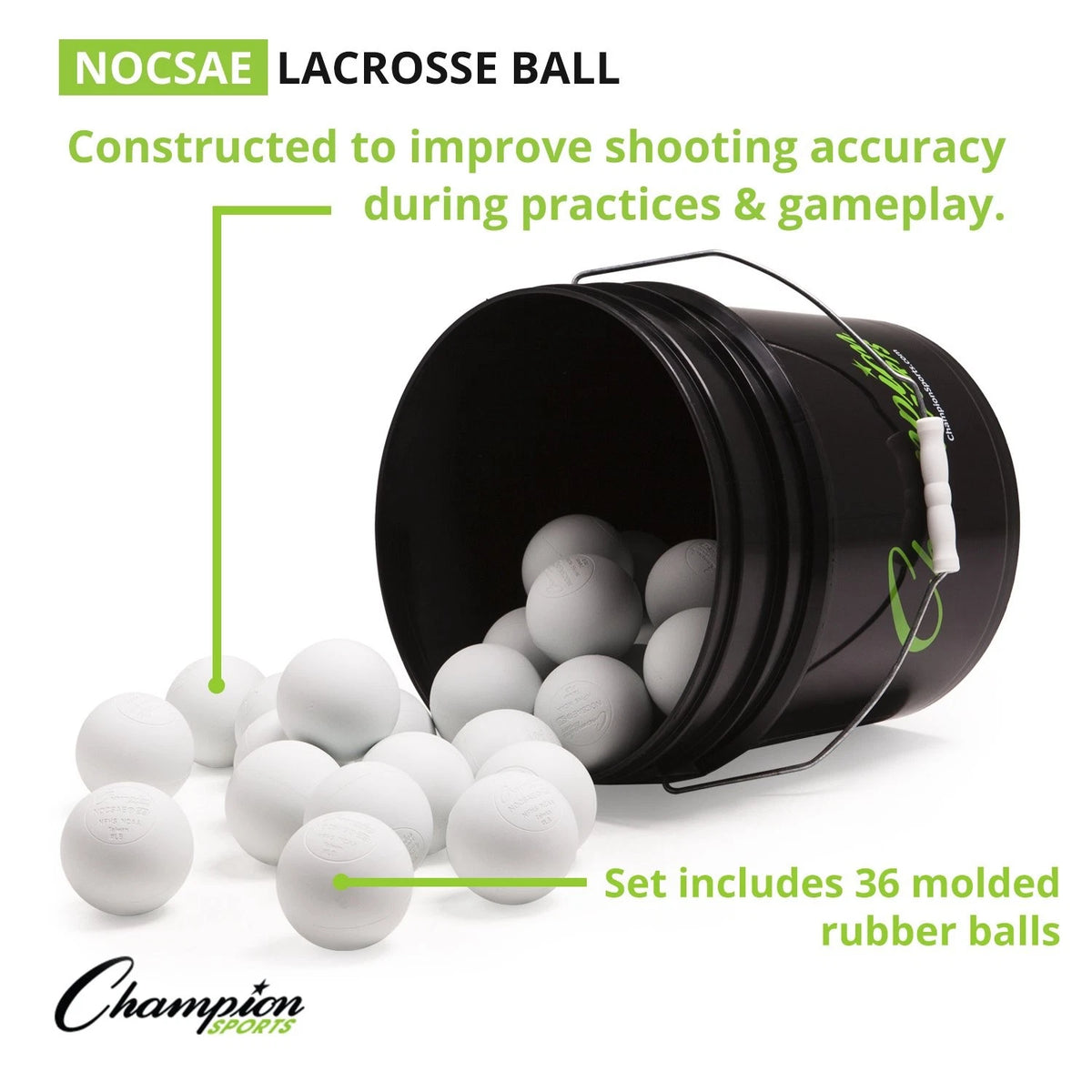 Champion Sports Lacrosse Balls and Bucket – 36 Official Game Balls, NCAA/NFHS